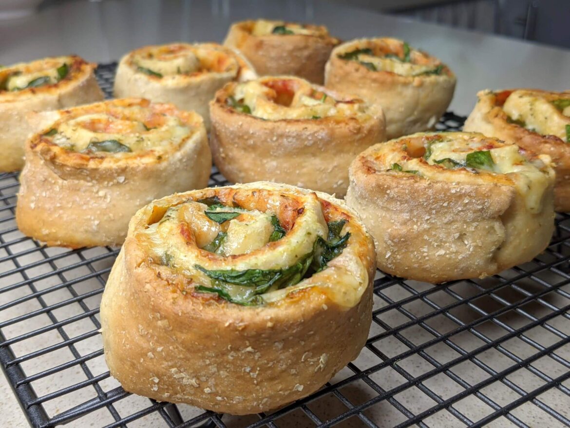 Two-Ingredient Dough5 with baked scrolls on a wire rack - The Simple Healthy Hub